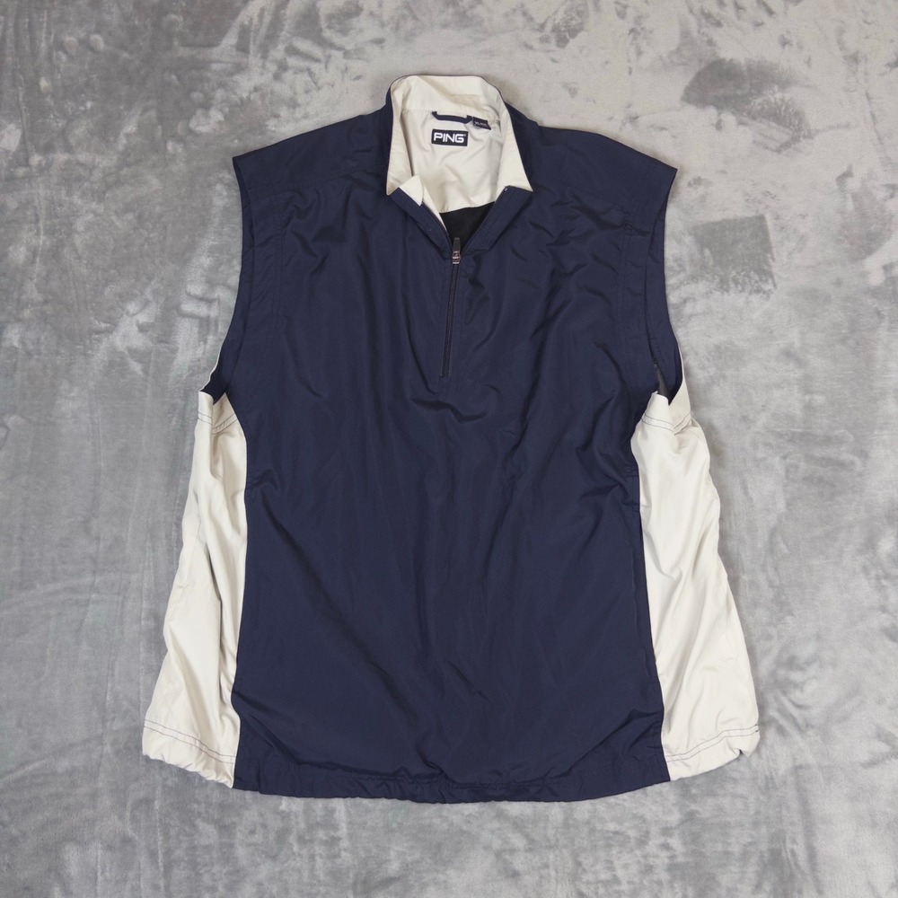 Ping Golf Vest Mens XL Navy Blue 1/4 Zip Mesh Lined Performance Pullover